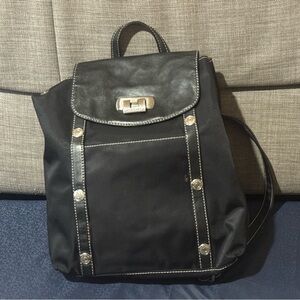 Pourchet Black Backpack Purse Paris Designer Bag black nylon and leather. Buckle